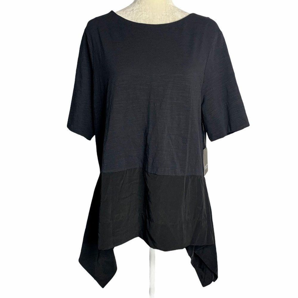 Vera Wang Handkerchief Hem Tunic Top XL Black